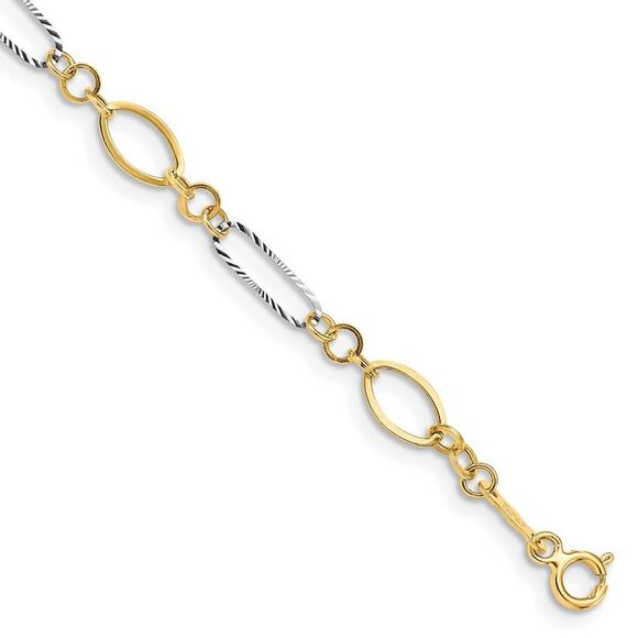 14k Yellow Gold Two-tone Oval Link Bracelet